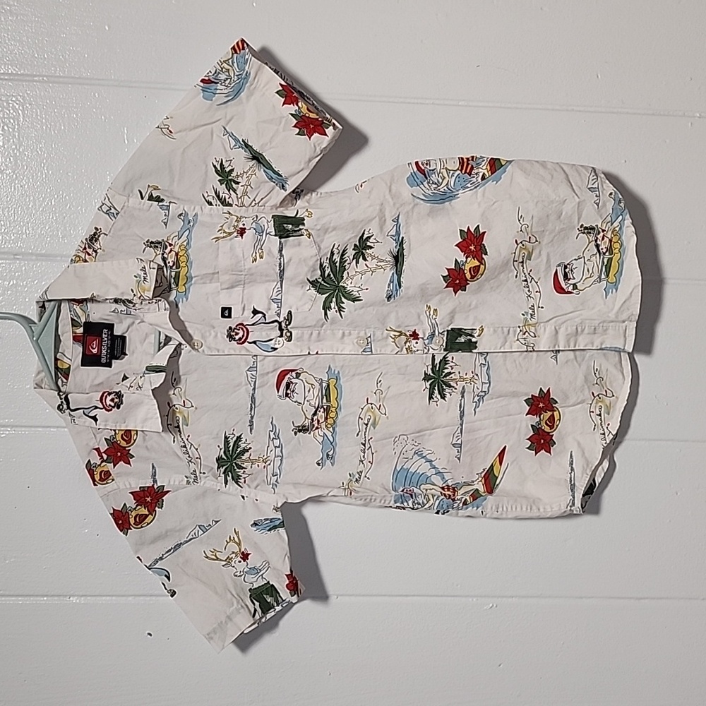 Quicksilver Aloha Shirt Santa Christmas Boys Medium 12-14